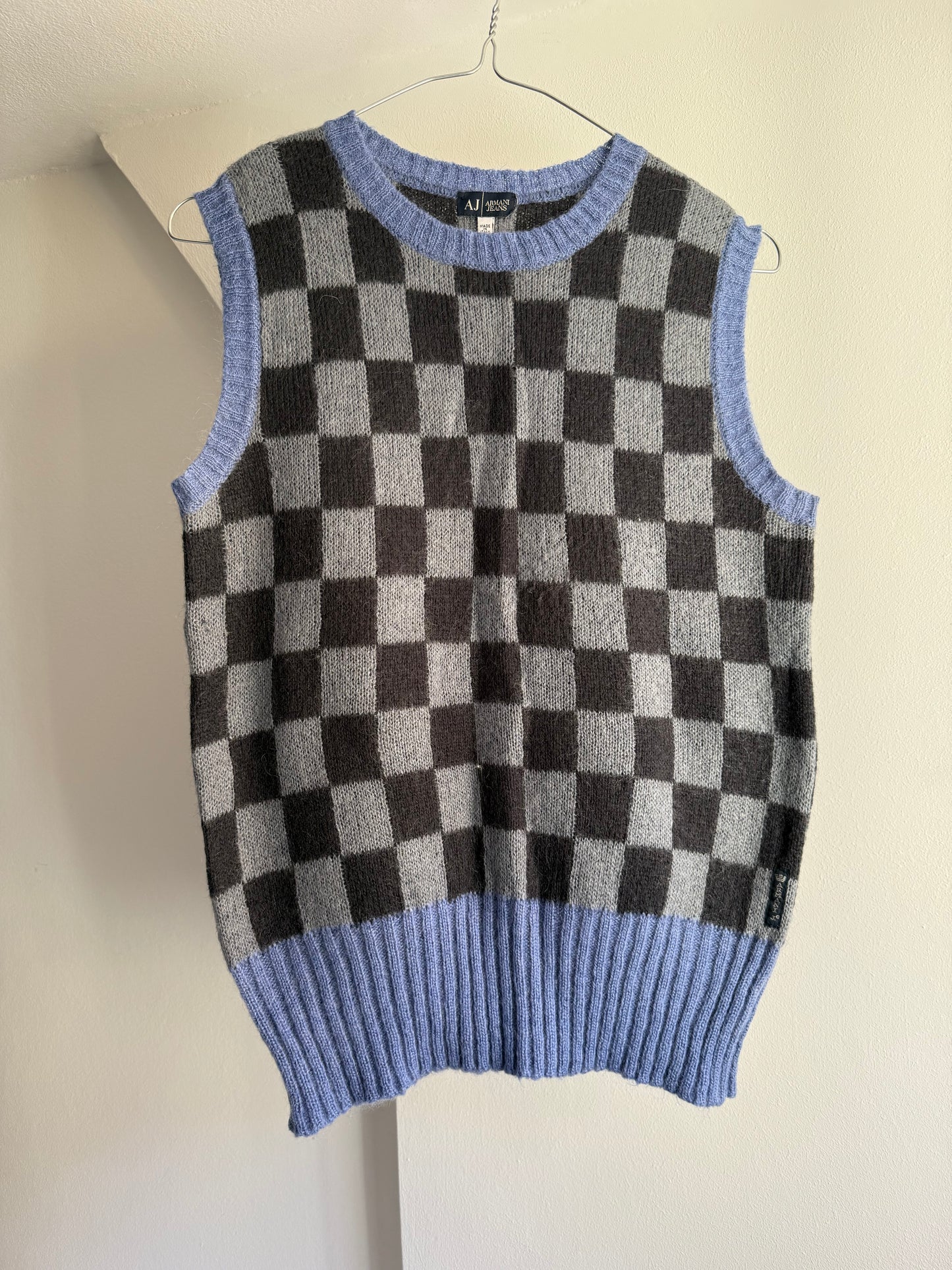 Vintage Armani Jeans Checkered Mohair Blend Knit Vest