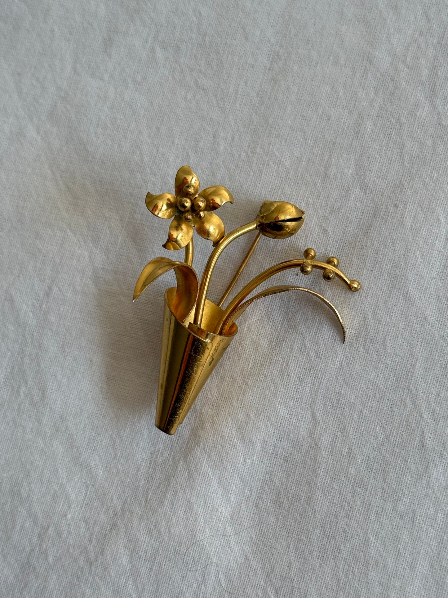 Vintage Gold-Tone Floral Bouquet Brooch