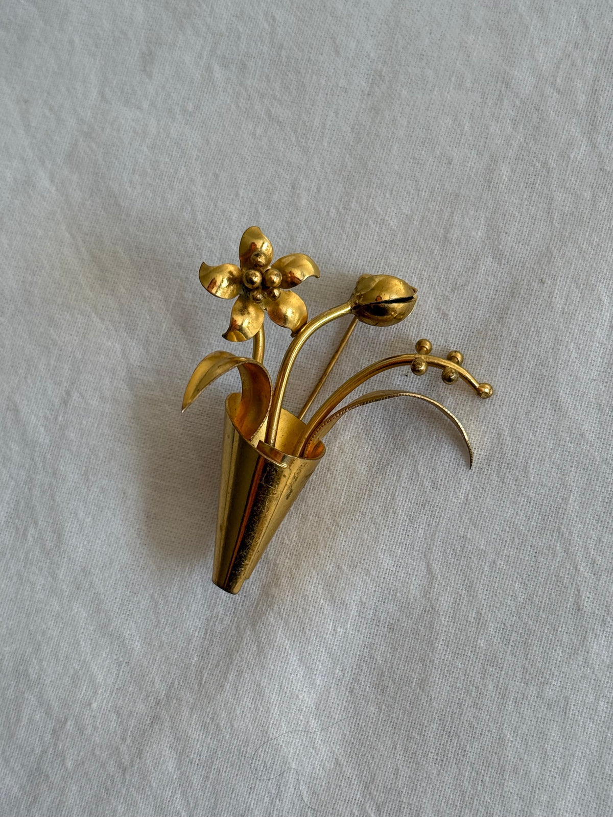 Vintage Gold-Tone Floral Bouquet Brooch