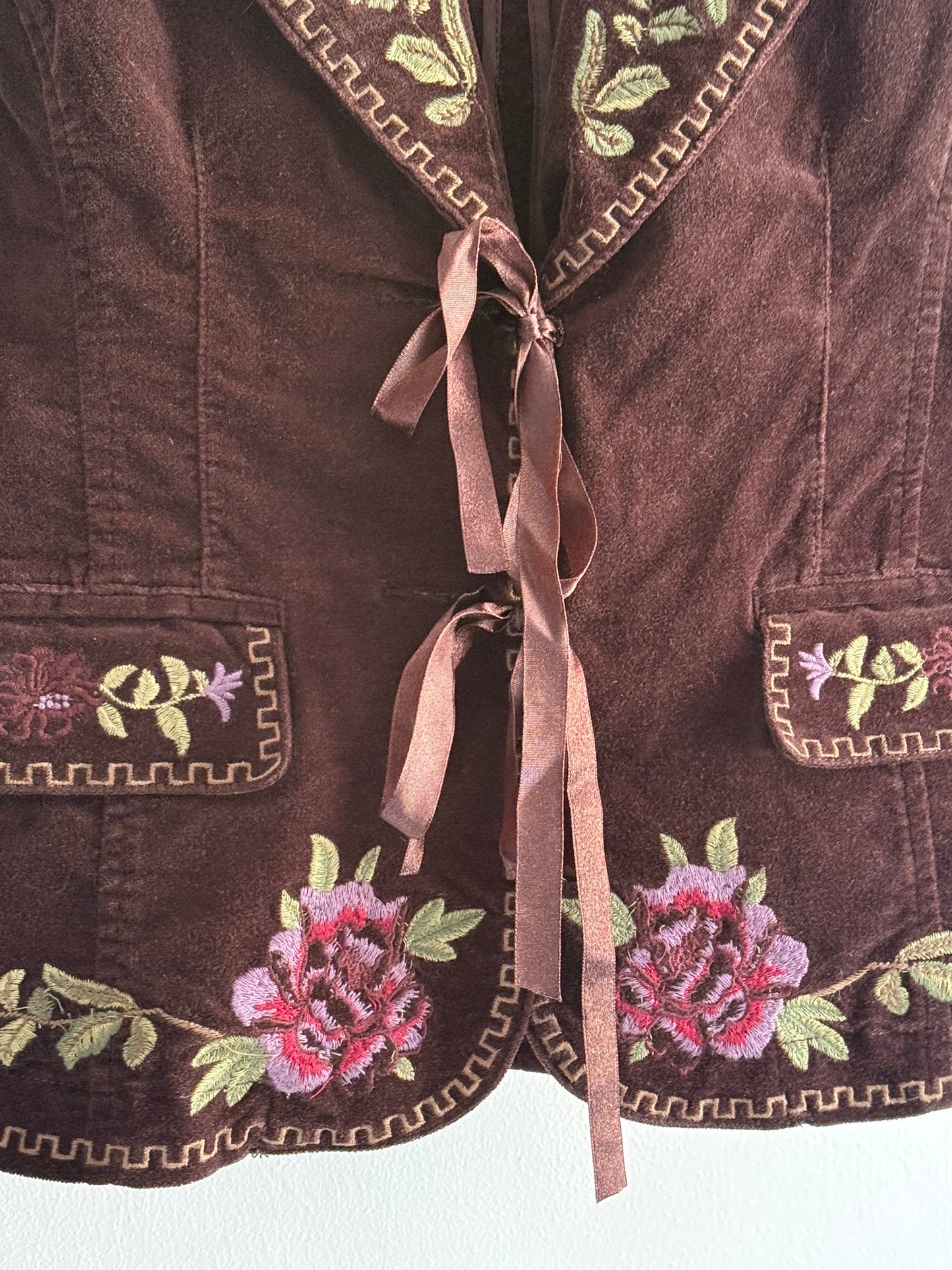 Diane Von Furstenberg Embroidered Velvet Tie Front Blazer