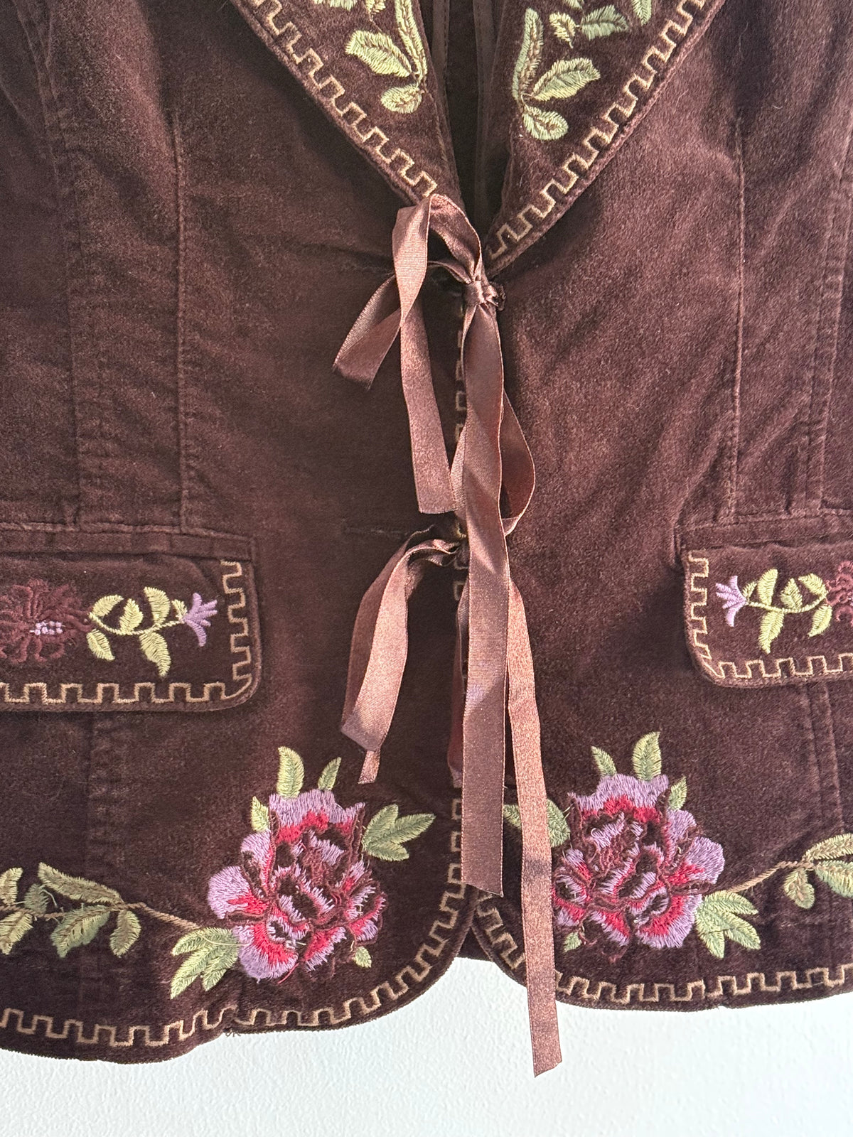 Diane Von Furstenberg Embroidered Velvet Tie Front Blazer