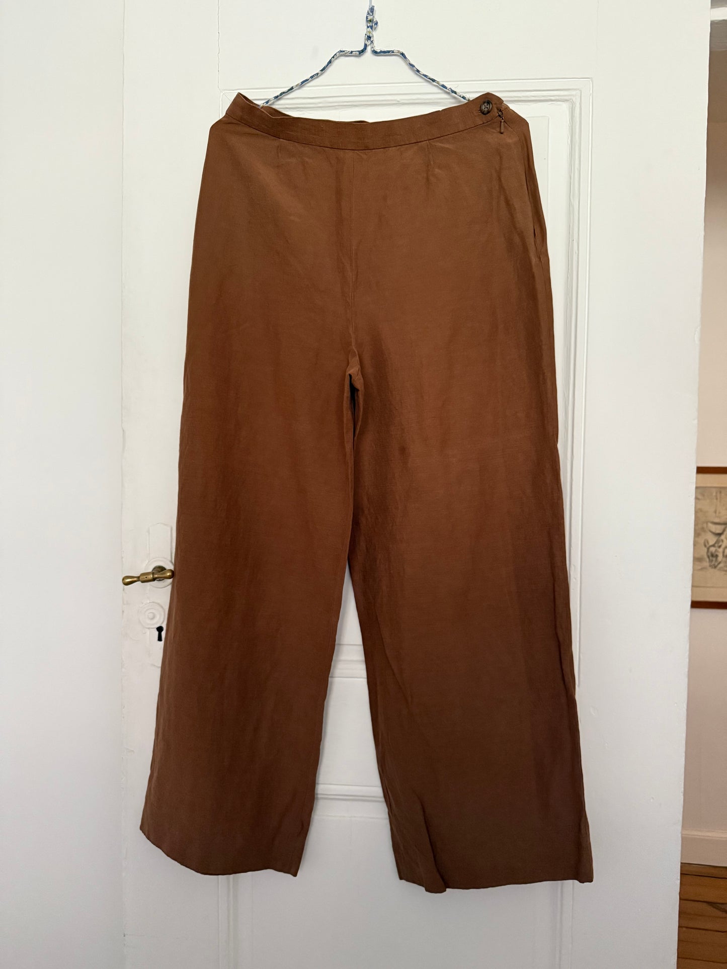 Vintage Ralph Lauren Cinnamon Silk and Linen Blazer and Wide Leg Trousers Set