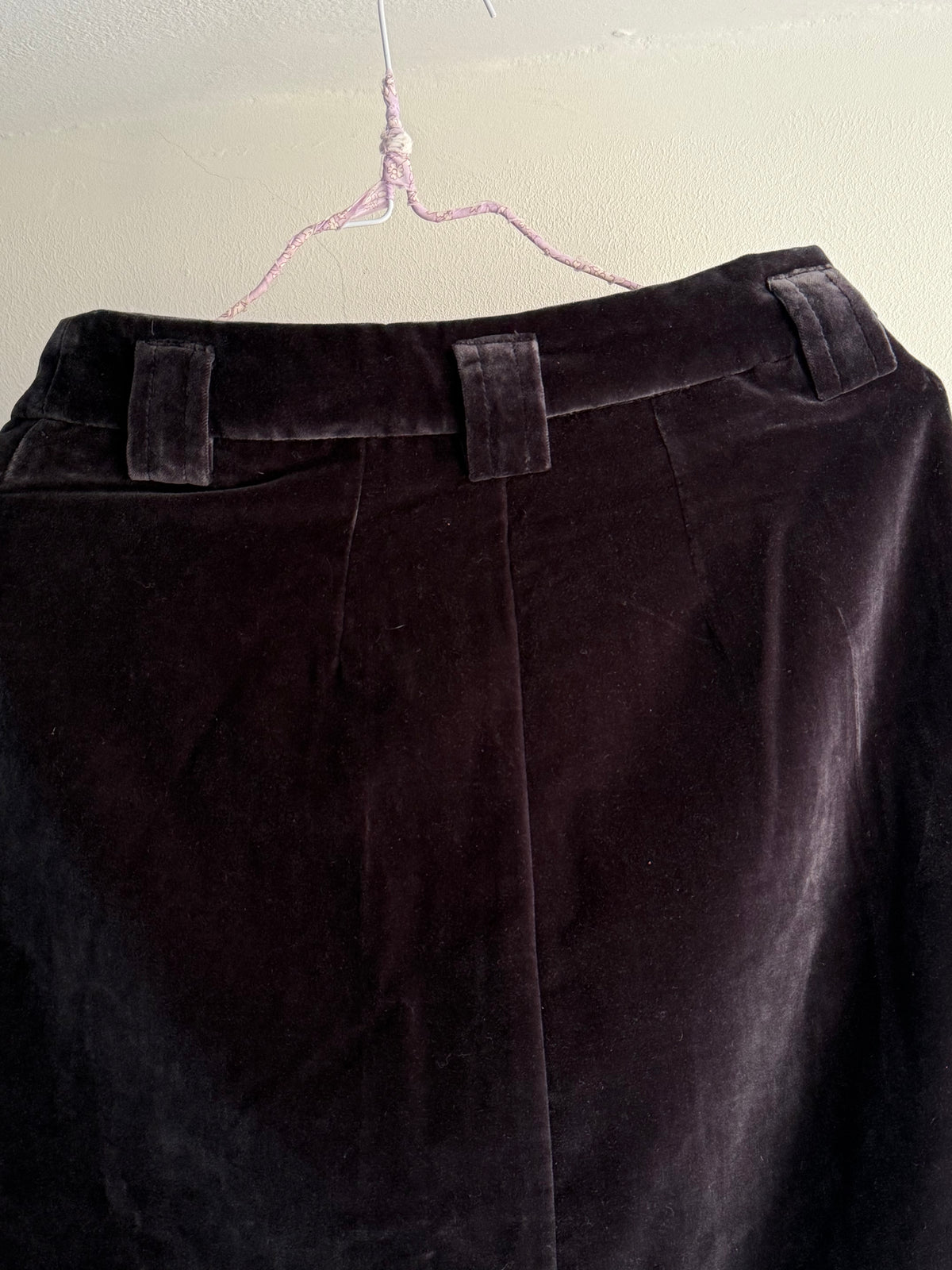 Anntian Dark Grey Velvet A-Line Midi Skirt