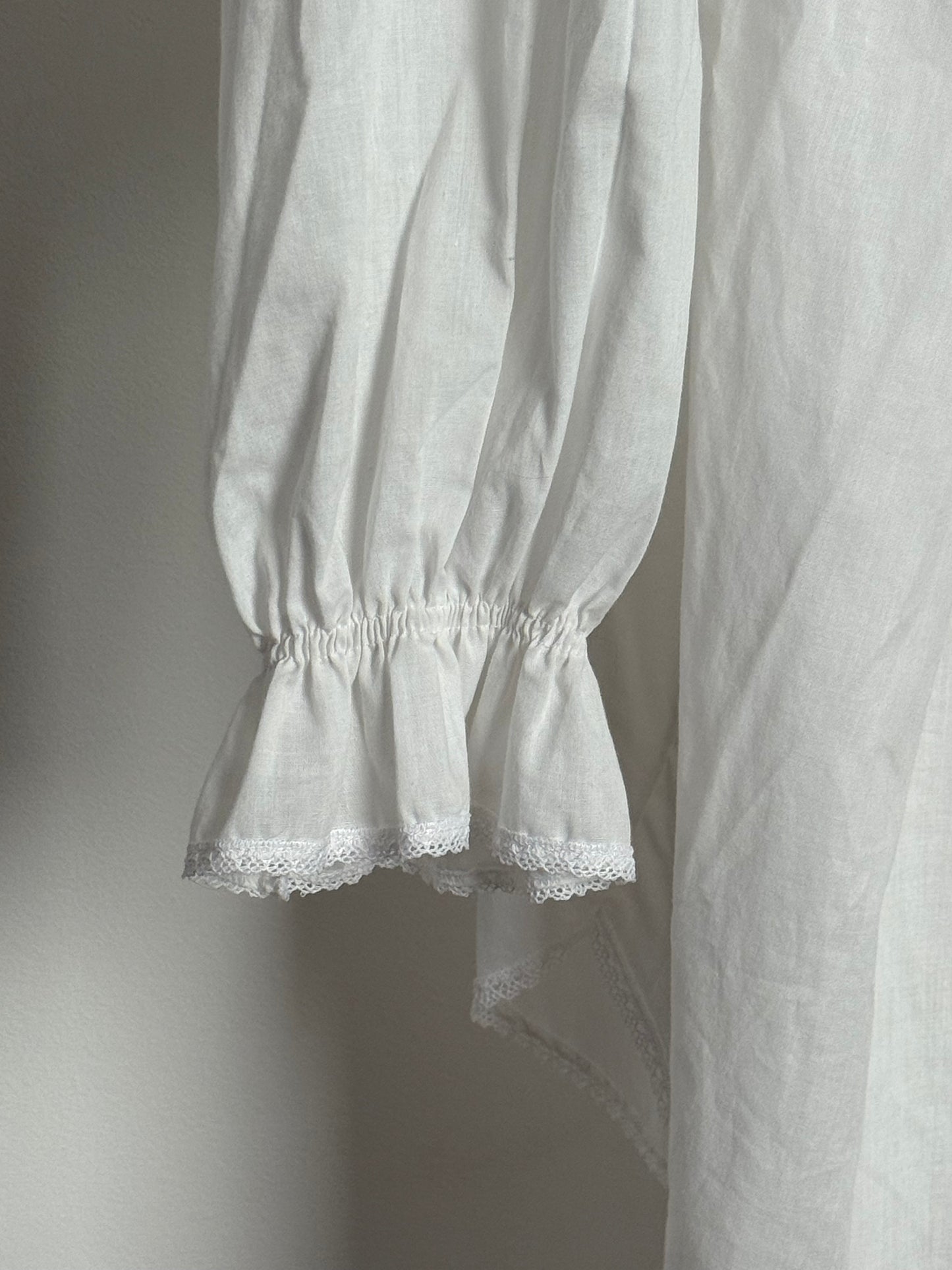 Romantic Vintage White Cotton Smock Dress with Broderie Anglaise Collar and Satin Ribbon Tie