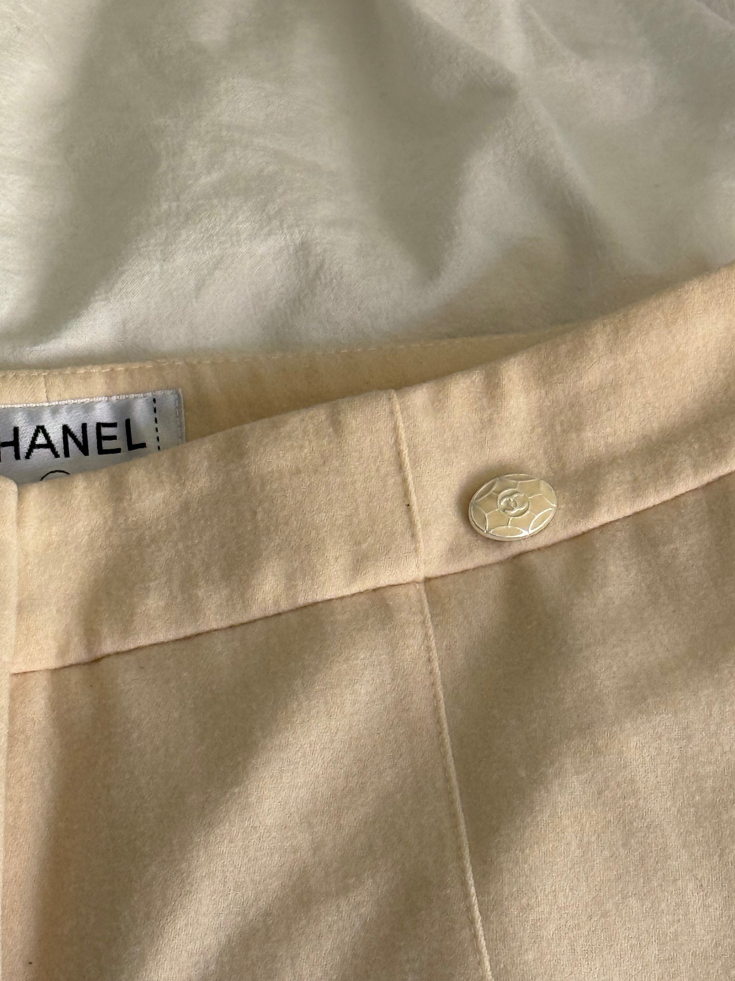 Vintage Chanel Cream Wool and Cashmere Tailored Trousers with Signature Button Detail