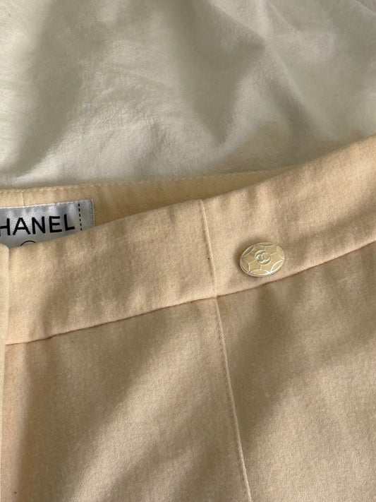 Vintage Chanel Cream Wool and Cashmere Tailored Trousers with Signature Button Detail