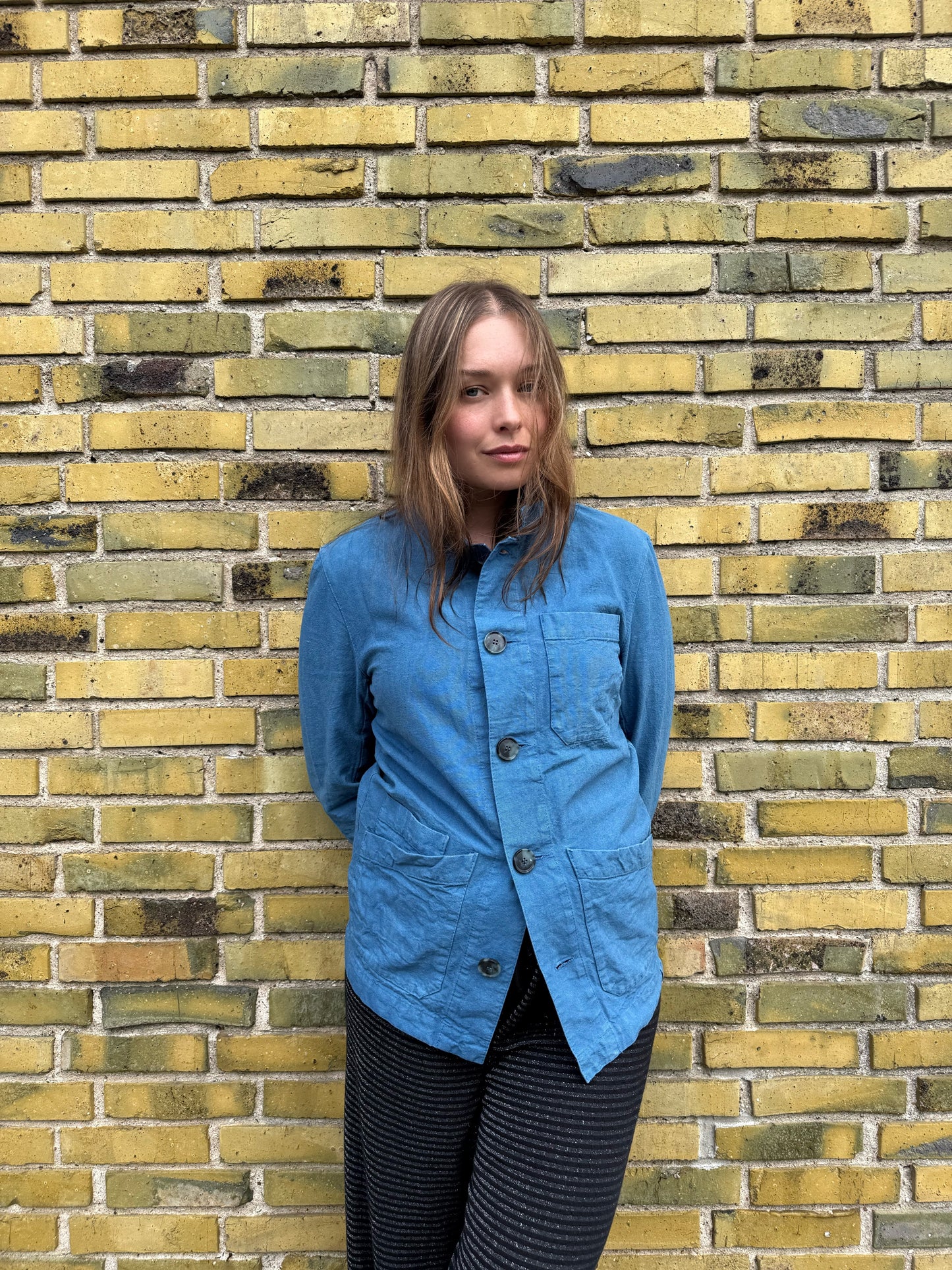 Slow Works Blue Cotton Jacket with Back Motive