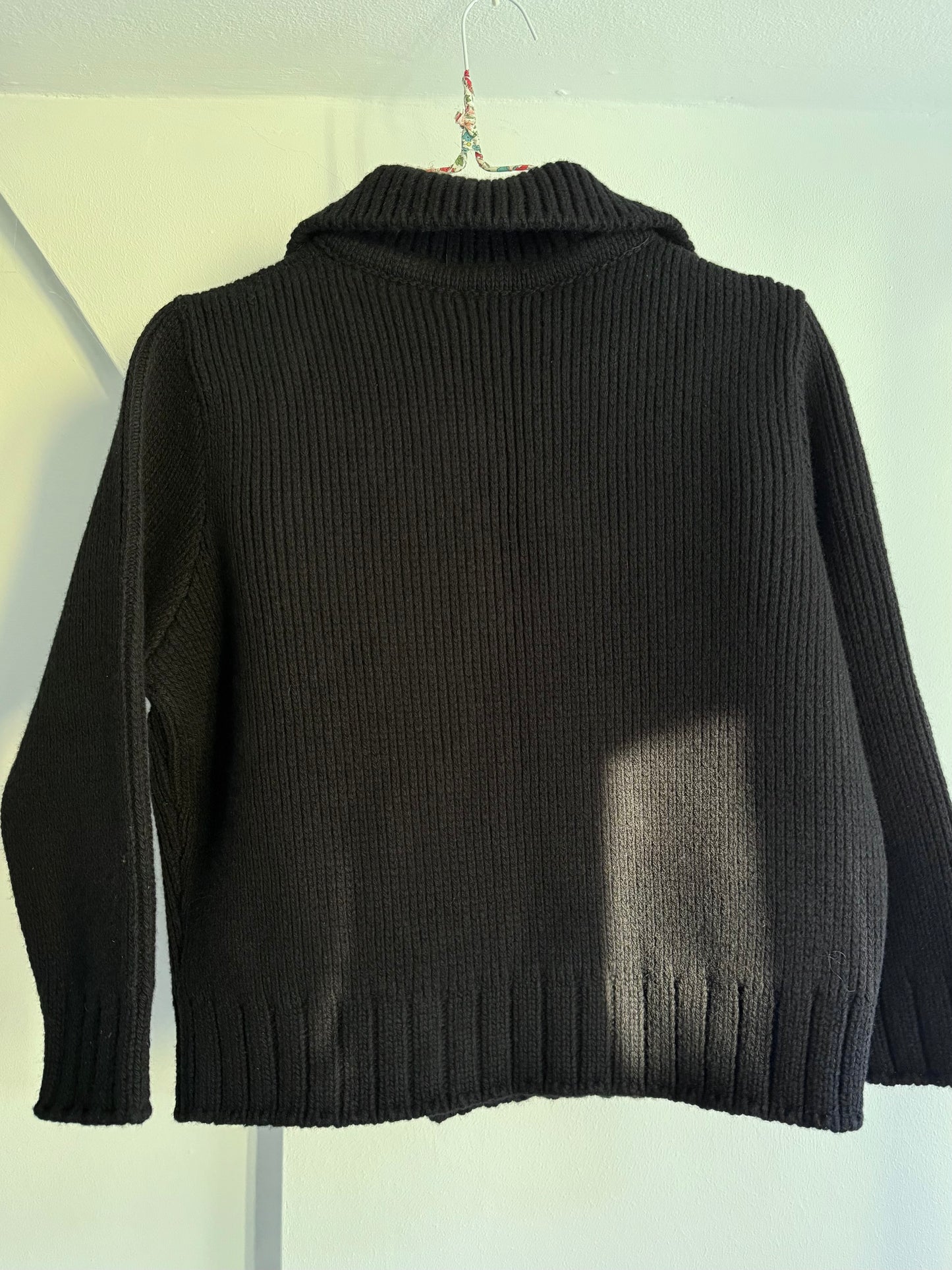G. Black Wool Cardigan with 3/4 Sleeves