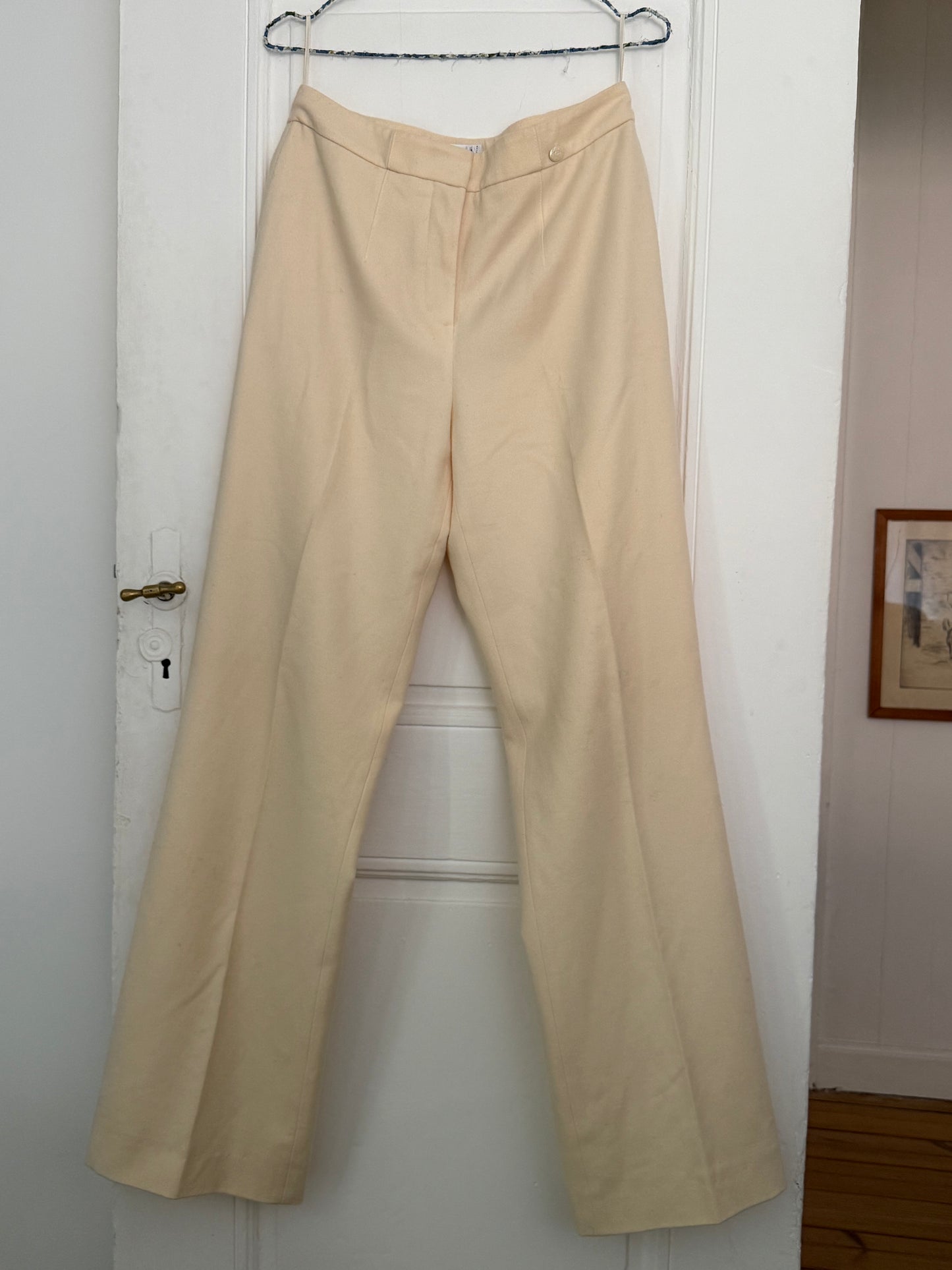 Vintage Chanel Cream Wool and Cashmere Tailored Trousers with Signature Button Detail