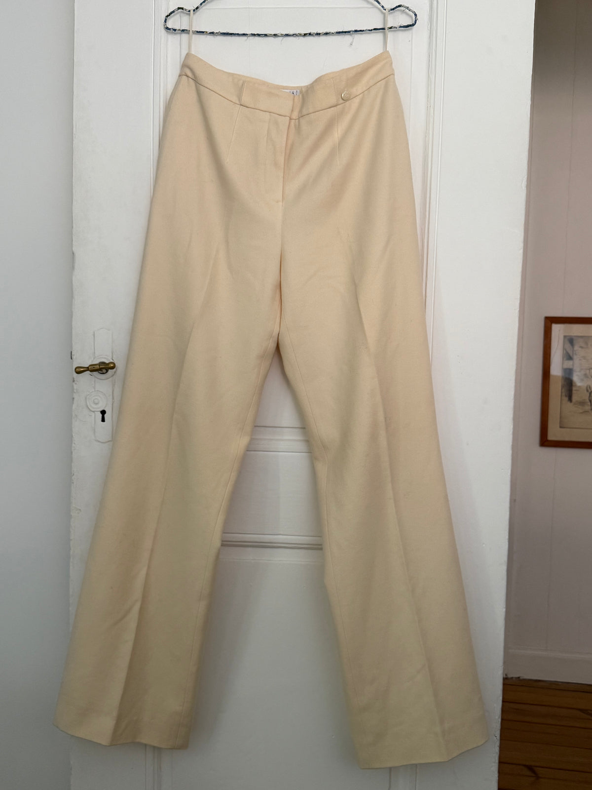 Vintage Chanel Cream Wool and Cashmere Tailored Trousers with Signature Button Detail