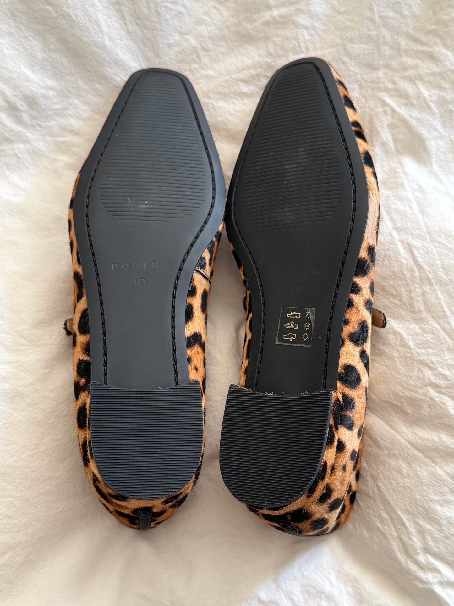 BODEN Leopard Print Mary Jane Ballet Flats in Pony Hair