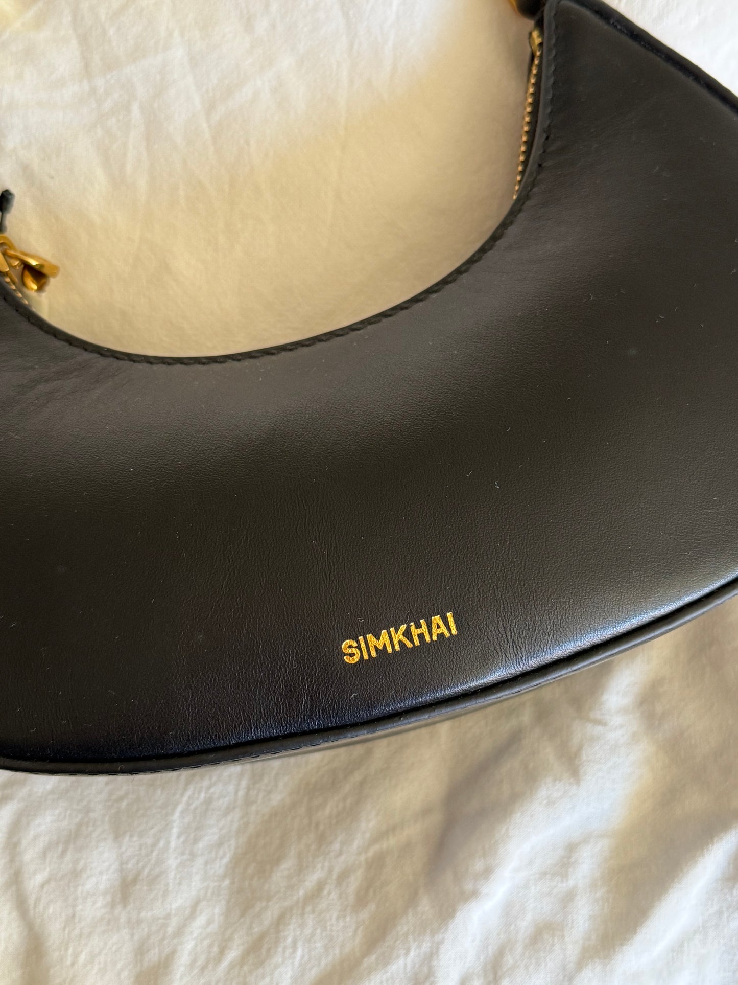 Simkhai Black Leather Handbag with Gold-Finish Hardware