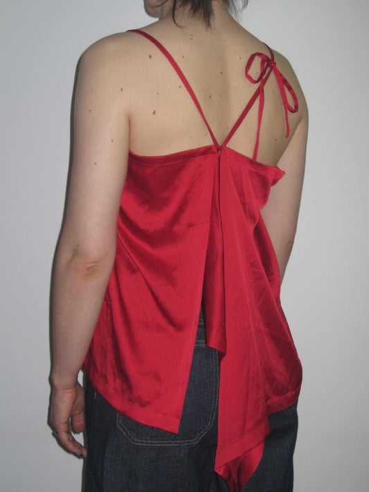 Y-3 Yohji Yamamoto Red Draped Open Back Top