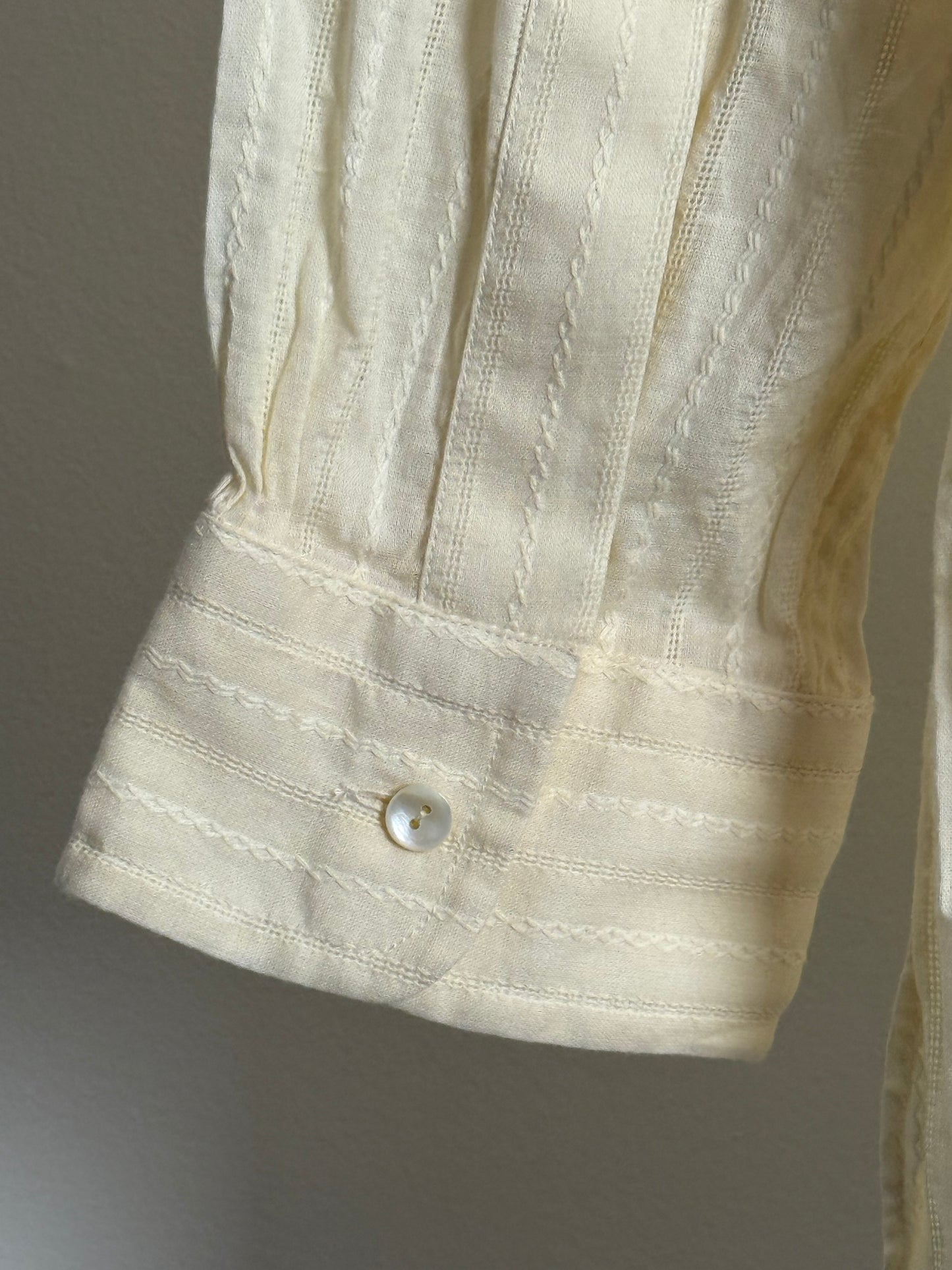 Christensen x Sigersen Cream Textured Cotton Blouse with Cropped Sleeves and Embroidered Star Detail