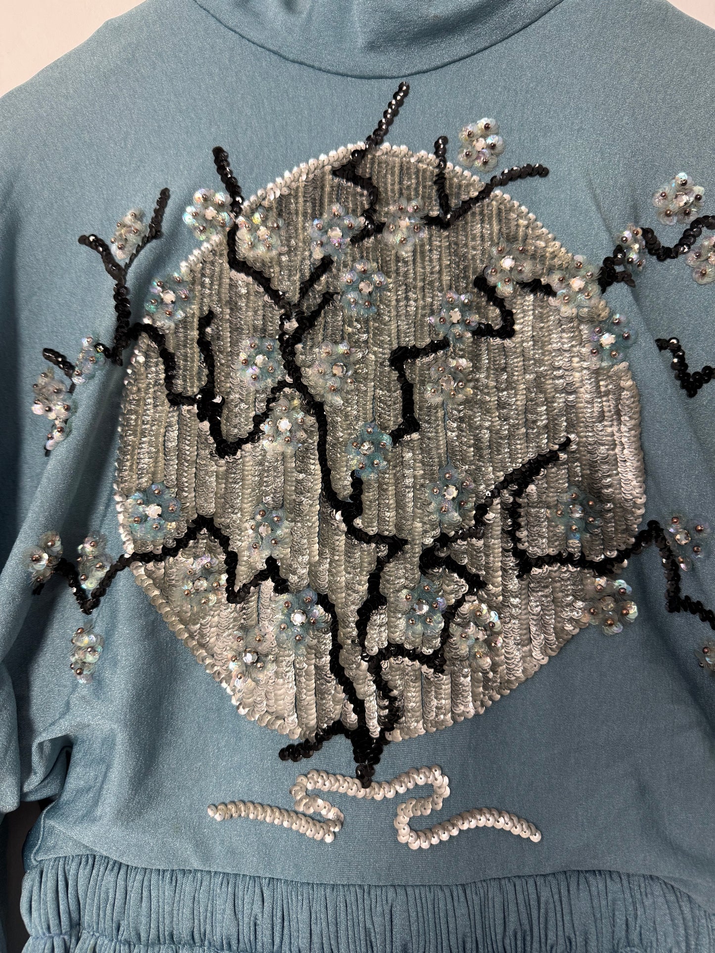 Vintage Rare Jean Varon Sky Blue Maxi Dress with Appliqué Details