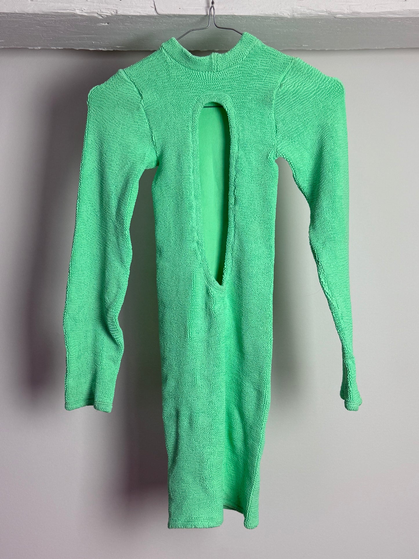 Hunza G Lime Green Crinkle Mini Dress With Open Back