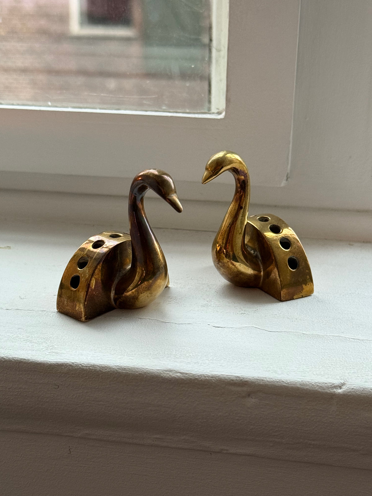 Vintage Brass Swan Cocktail Pick Holders Set of 2