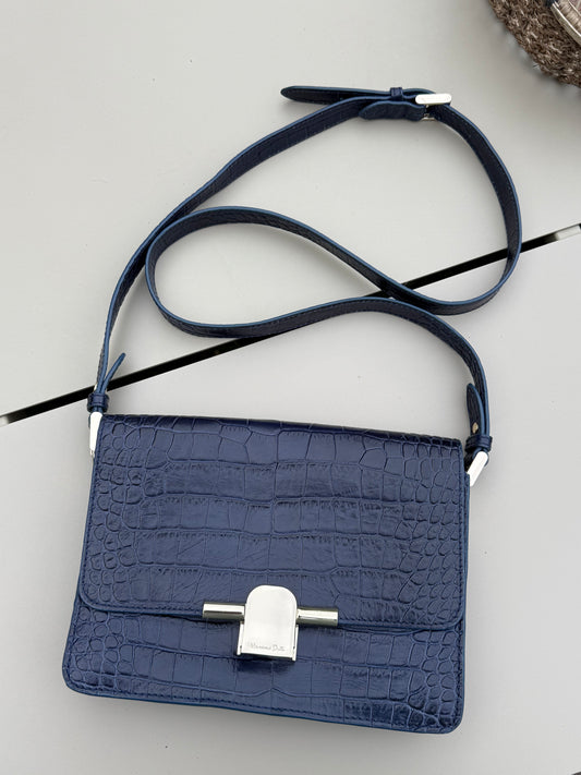 Massimo Dutti 2017 Navy Stamp Crocodile Crossbody Bag