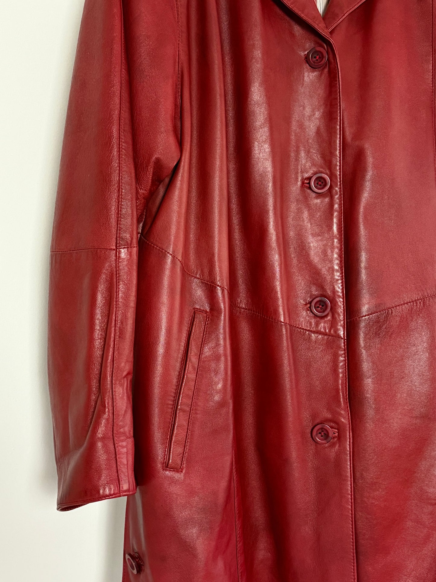 Vintage Red Long Leather Jacket