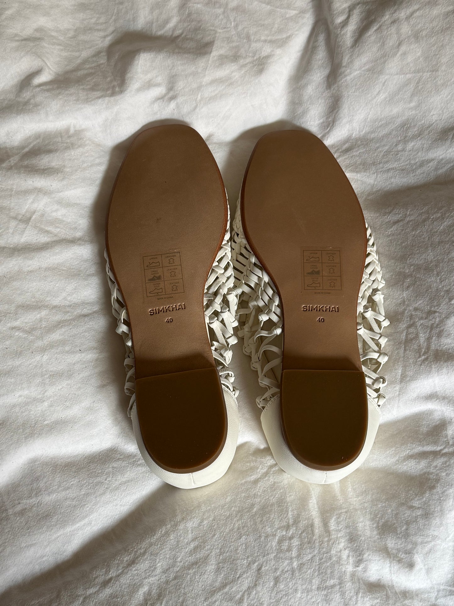 SIMKHAI White Woven Leather Ballet Flats