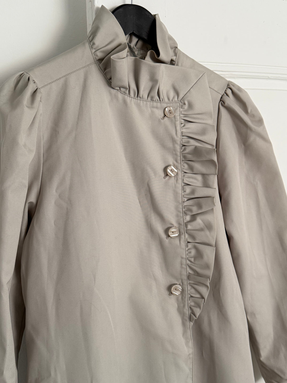 Vintage Beige Ruffle Collar Long Coat