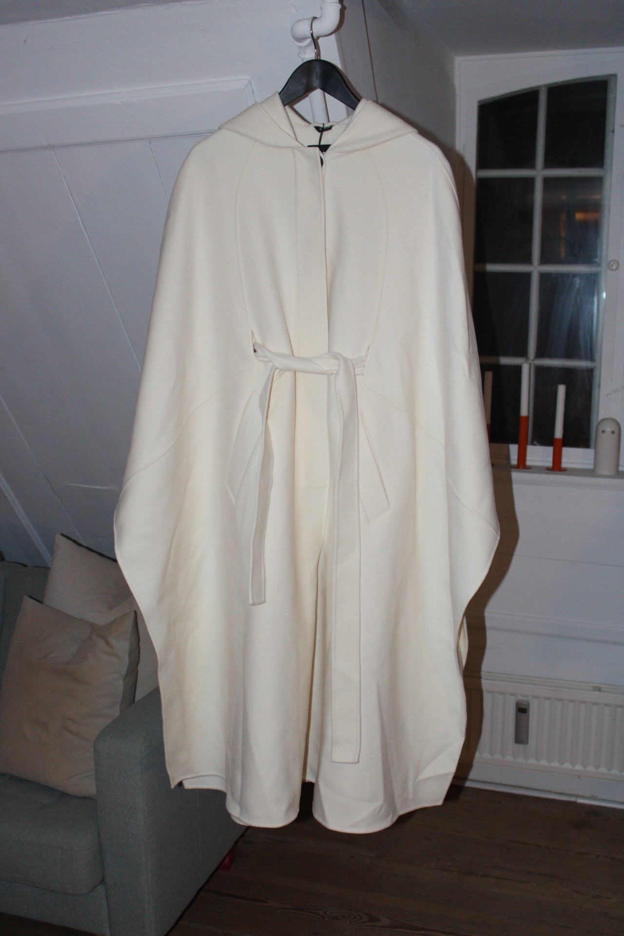 Mackage Wool Cream Poncho with Hood and Belt
