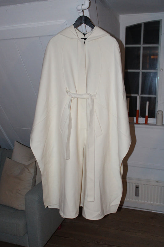Mackage Wool Cream Poncho with Hood and Belt