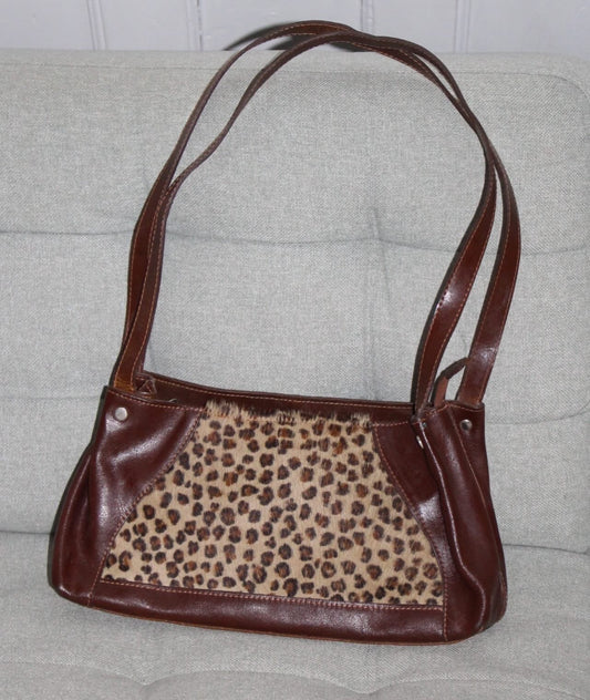 Vintage 90s Leopard Pony Hair Leather Shoulder Bag