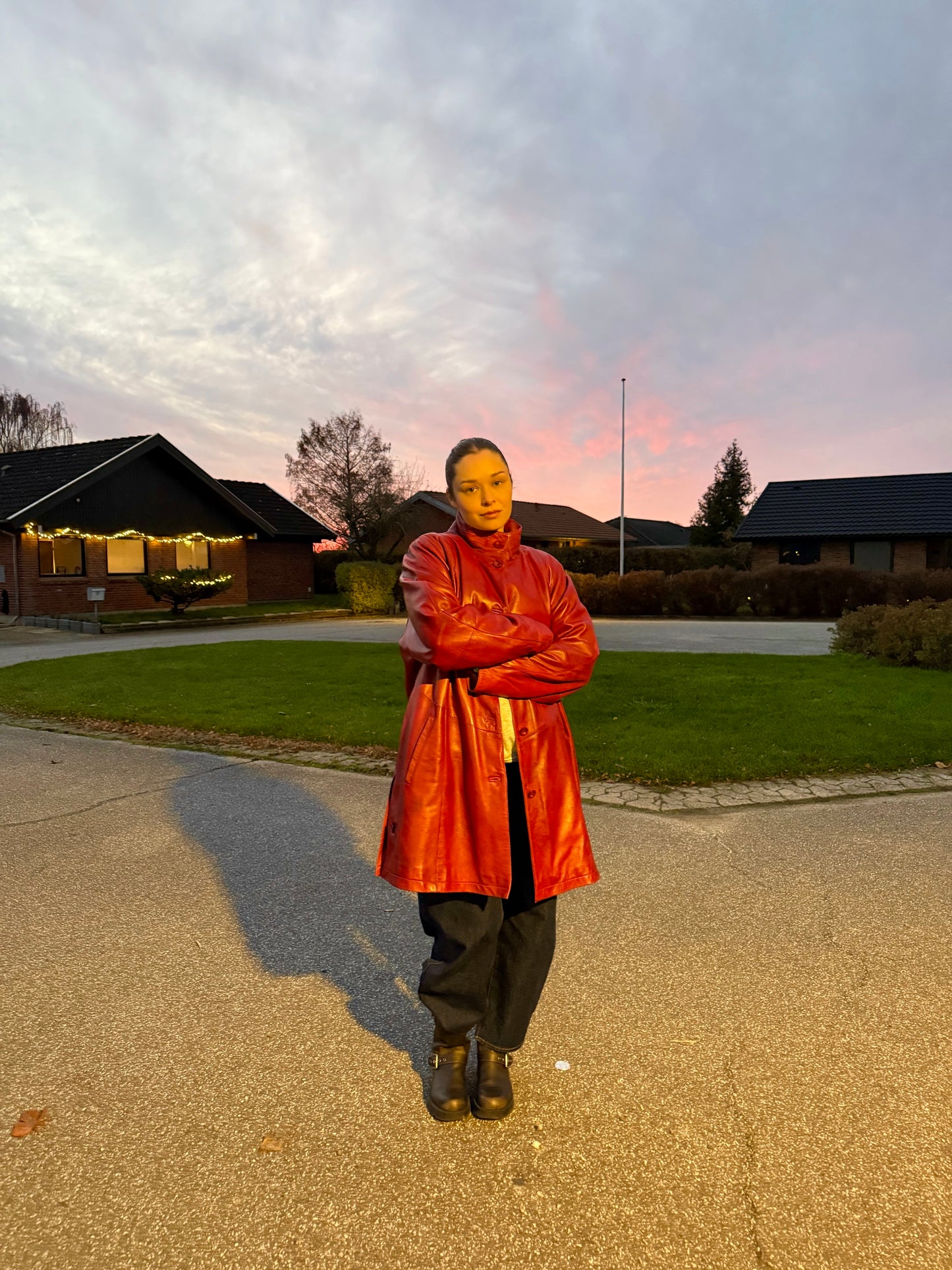 Vintage Red Long Leather Jacket