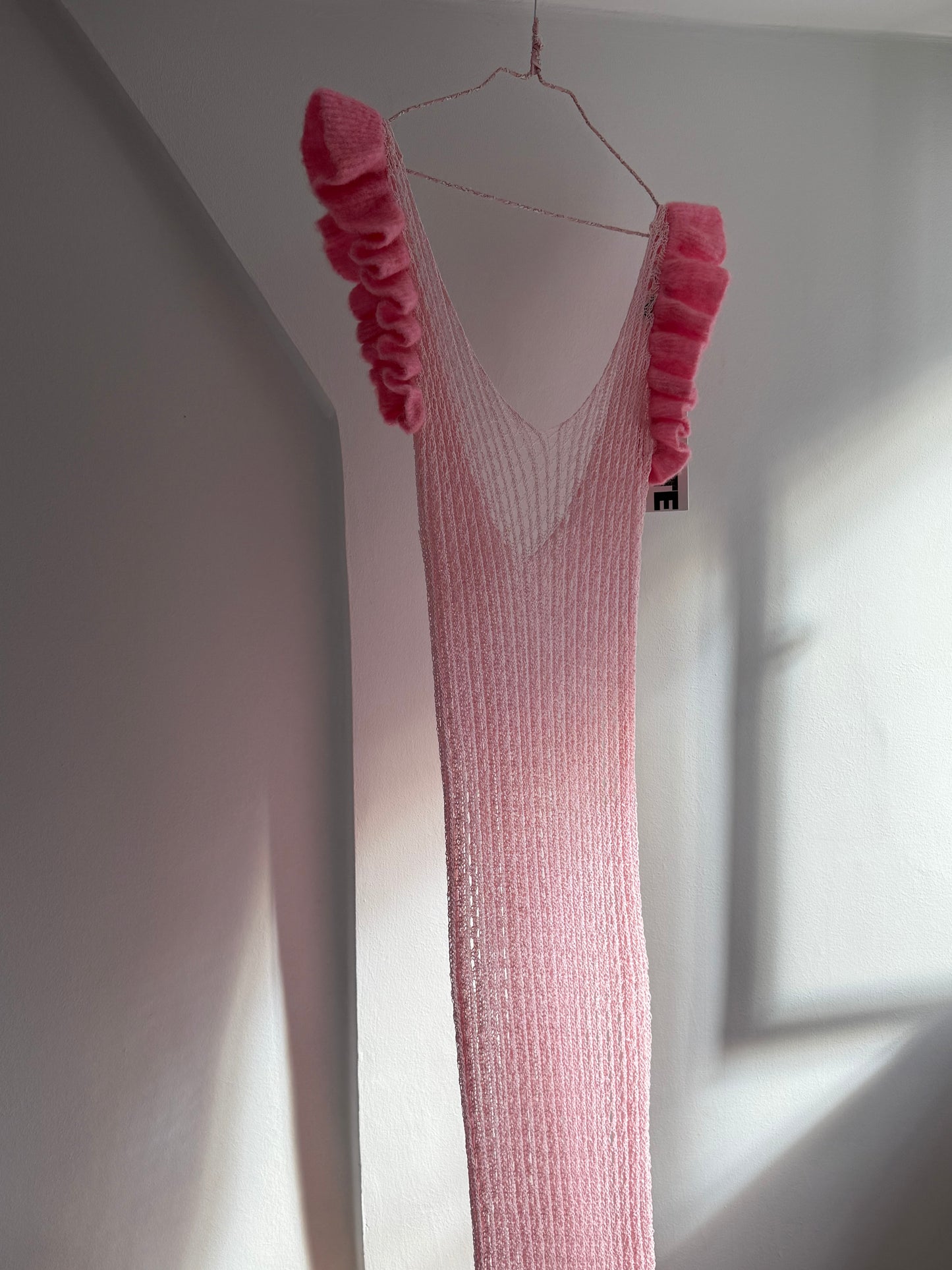 Rotate Pink Open Back Mermaid Crochet Maxi Dress With Ruffle Trim