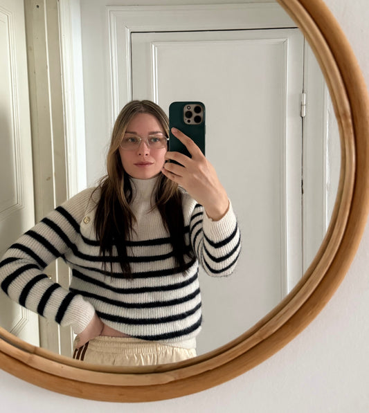 Sézane Sweater with Stripes and Gold Buttoms