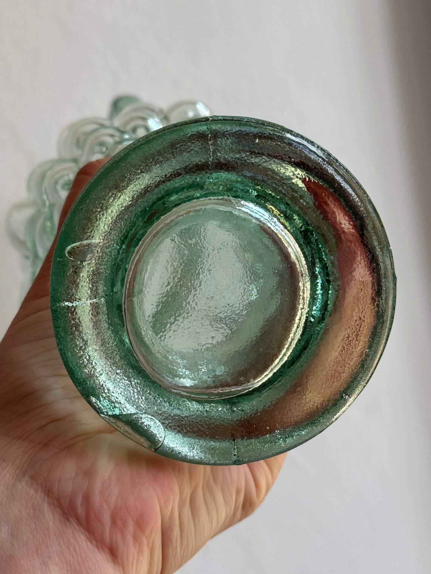 Vintage Green Glass Decanter with Grape Design