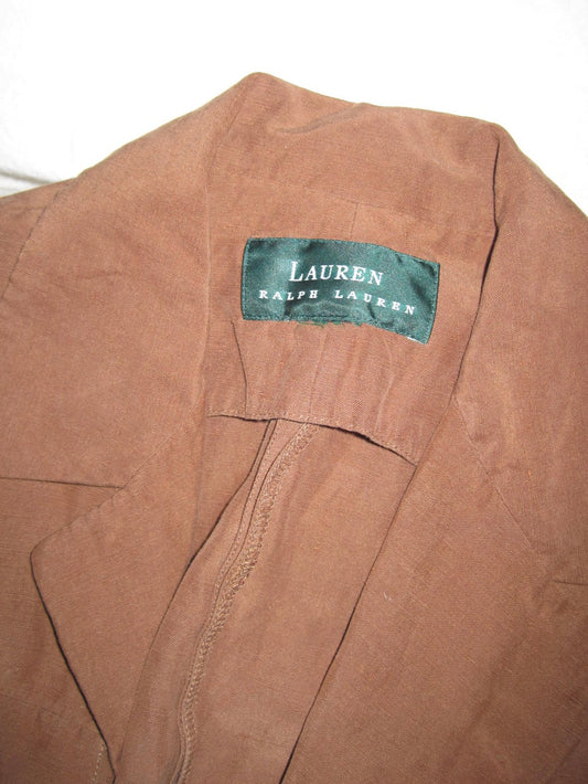 Vintage Ralph Lauren Cinnamon Silk and Linen Blazer and Wide Leg Trousers Set