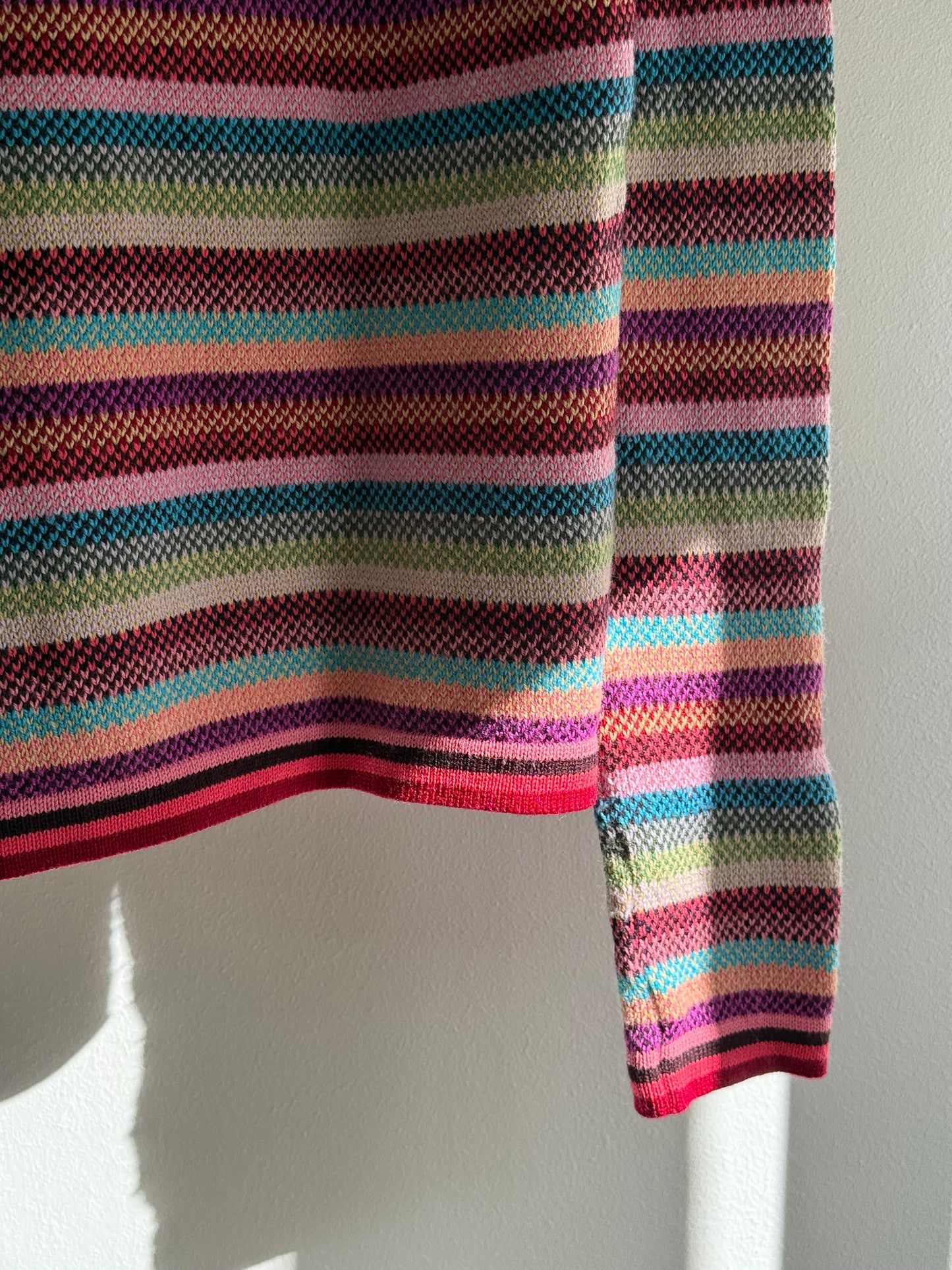 Vintage Rare Cacharel Rainbow Stripe Wool Blend Knit Top With Diamond Tie Scarf Detail