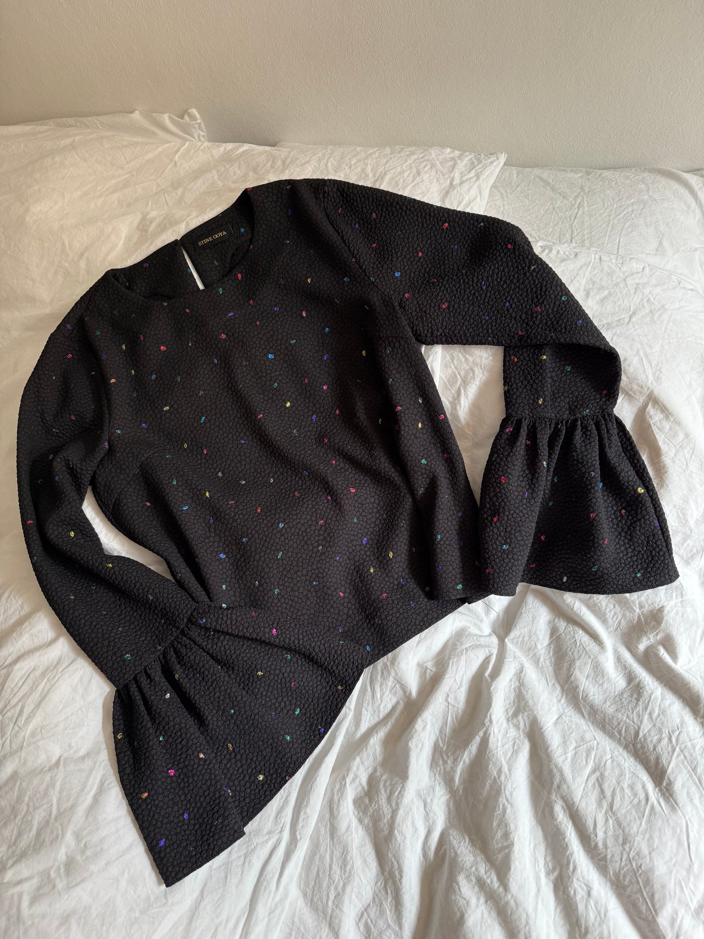 Stine Goya Top with Colorful Glitter Details and Balloon Sleeves