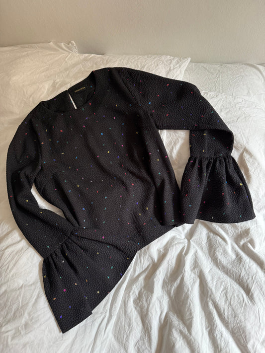 Stine Goya Top with Colorful Glitter Details and Balloon Sleeves