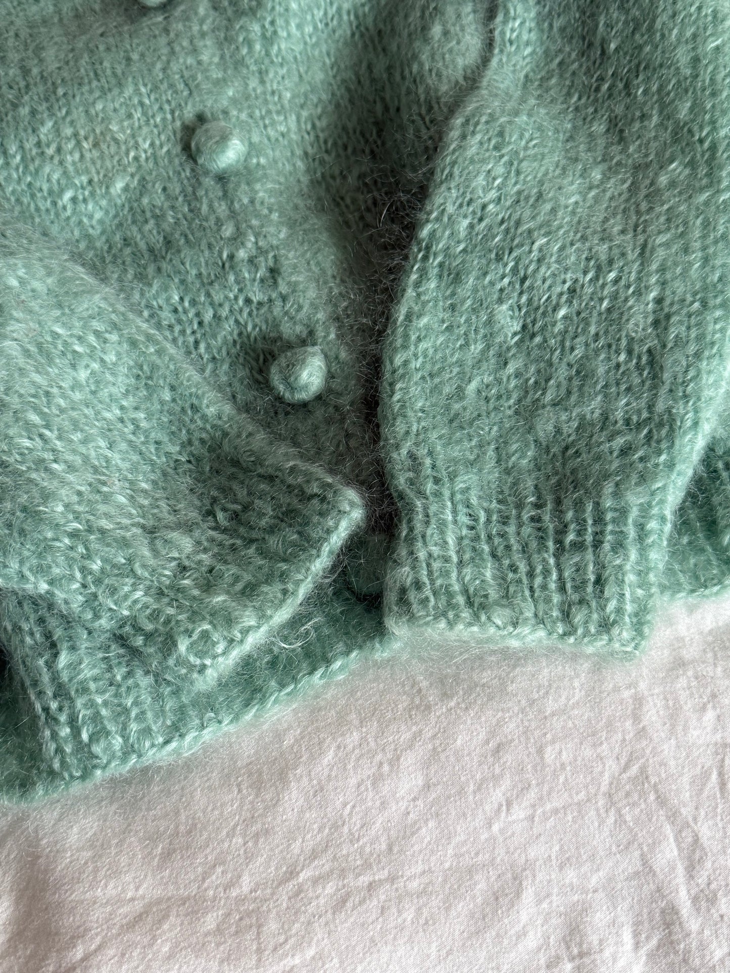 Vintage Hand-knitted Cropped Mohair Blend Cardigan