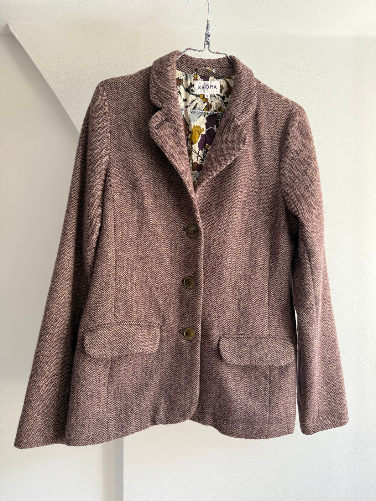 Brora Herringbone Wool Blazer with Elbow Patches