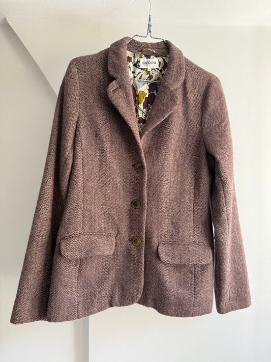 Brora Herringbone Wool Blazer with Elbow Patches
