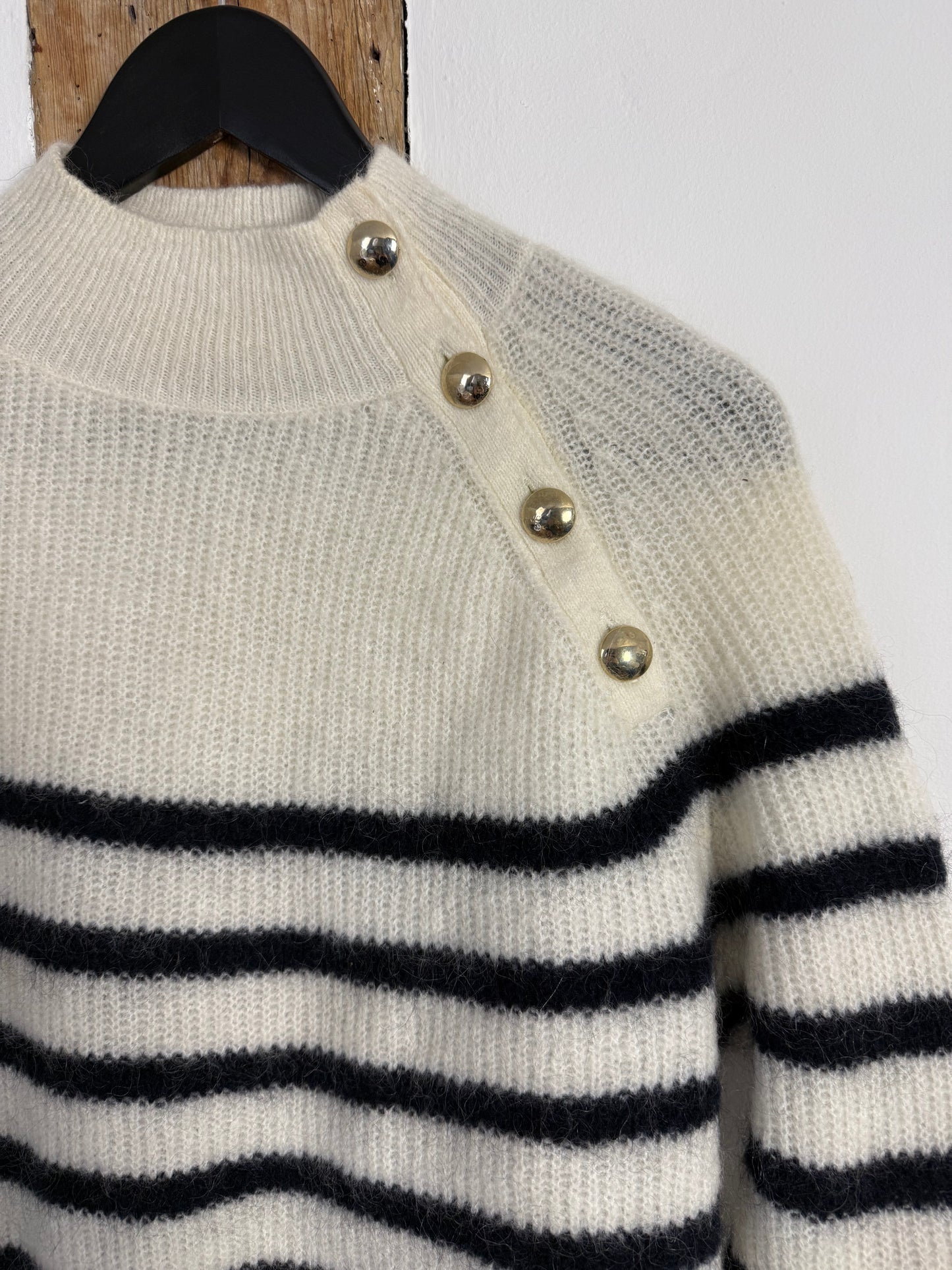 Sézane Sweater with Stripes and Gold Buttoms