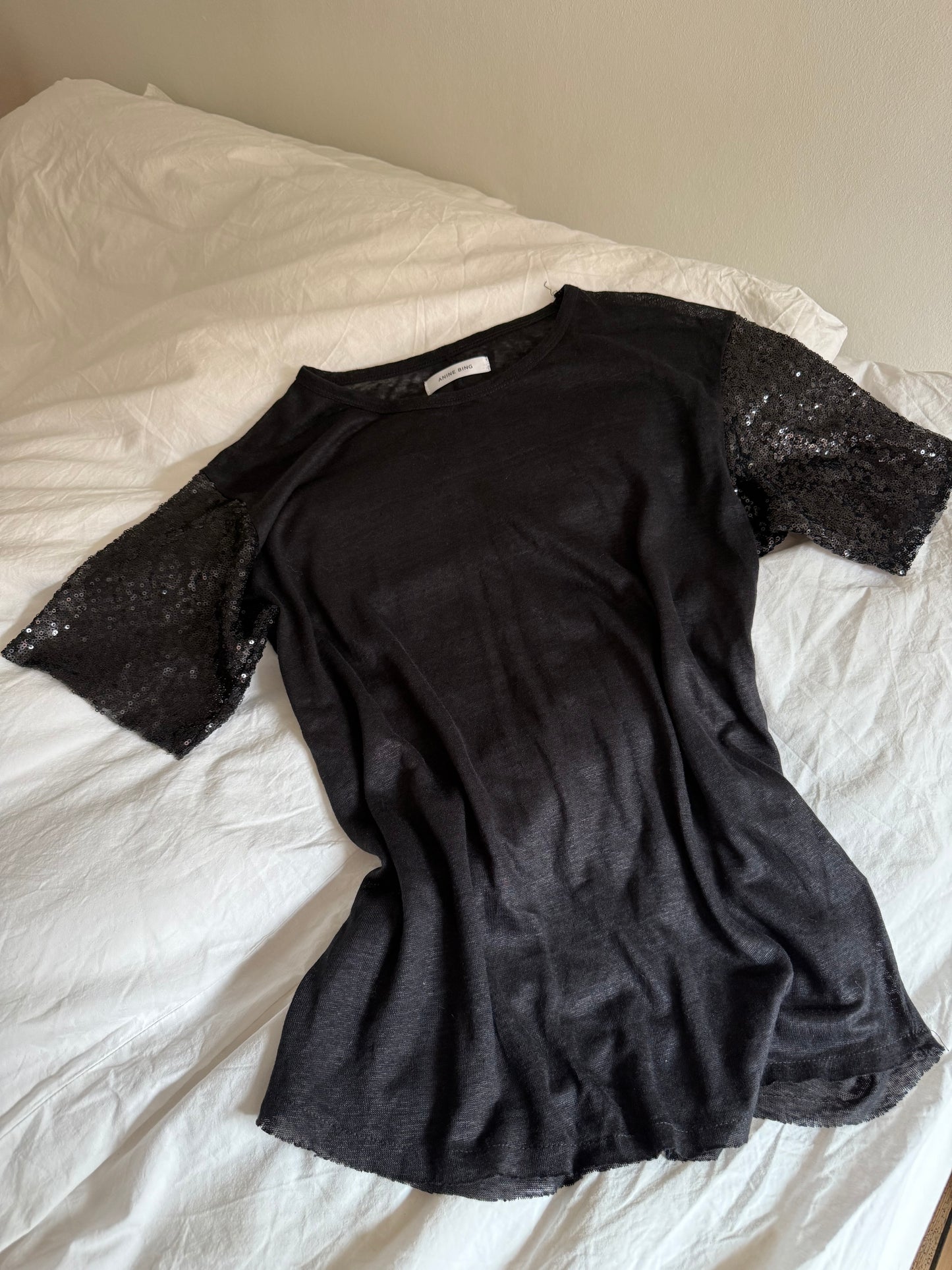 Anine Bing T-shirt with Sequin Sleeves