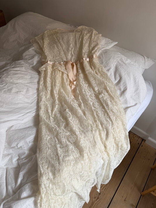 Vintage Lace Robe with Pink Ribbon