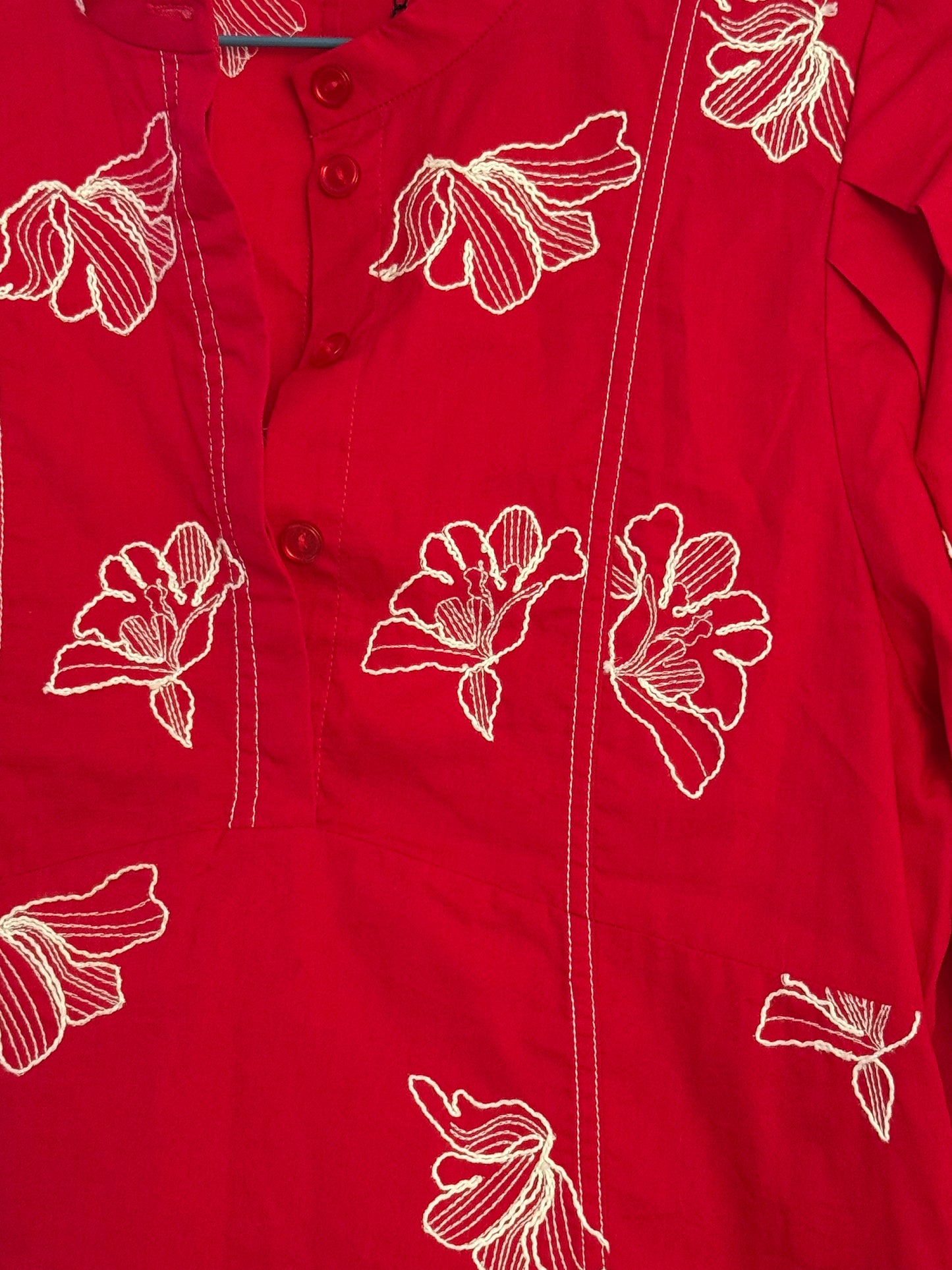 Hofmann Copenhagen Red Embroidered Cotton Midi Dress