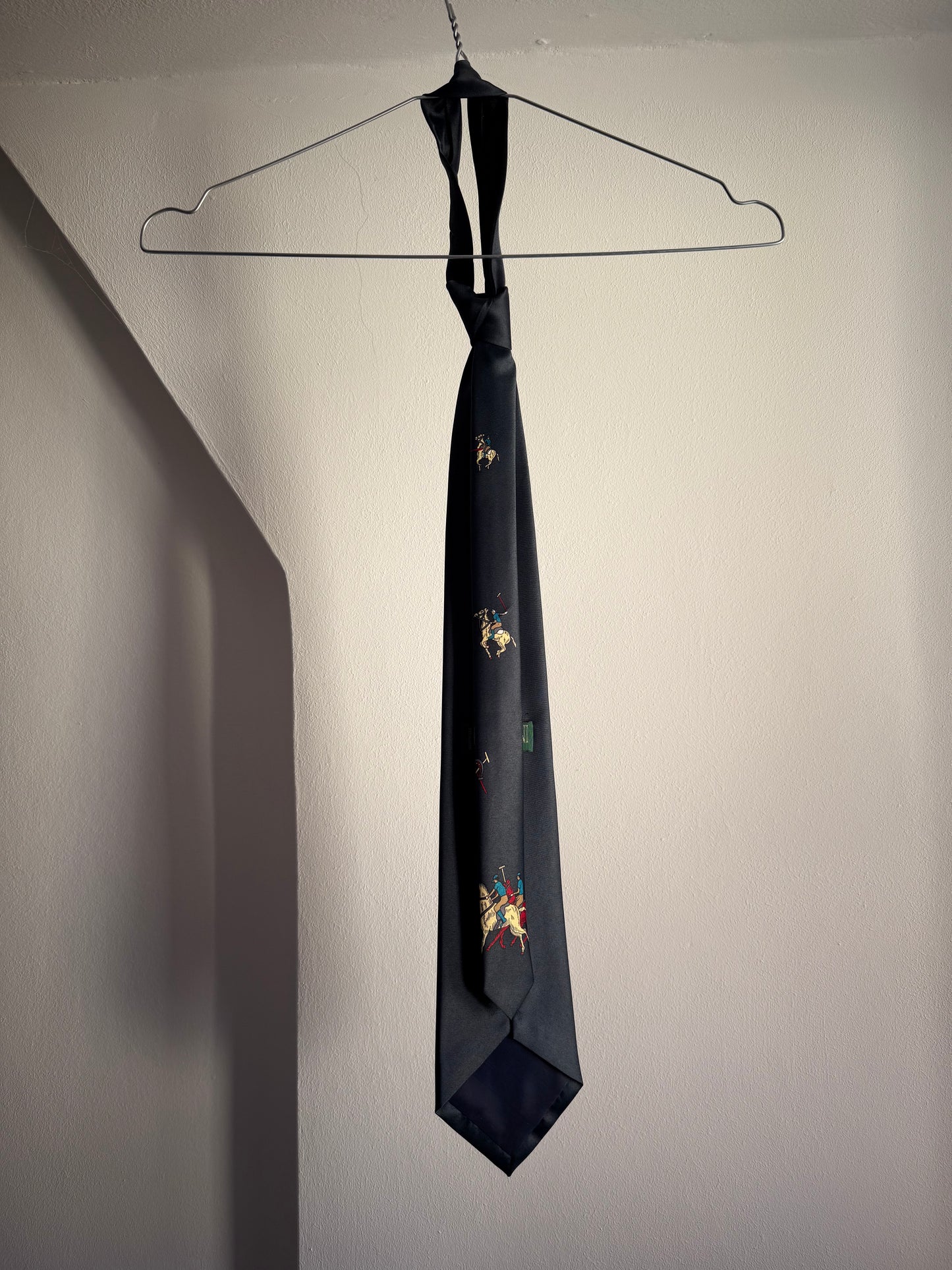 Vintage Giovanni Italian Navy Blue Tie with Polo Player Motif