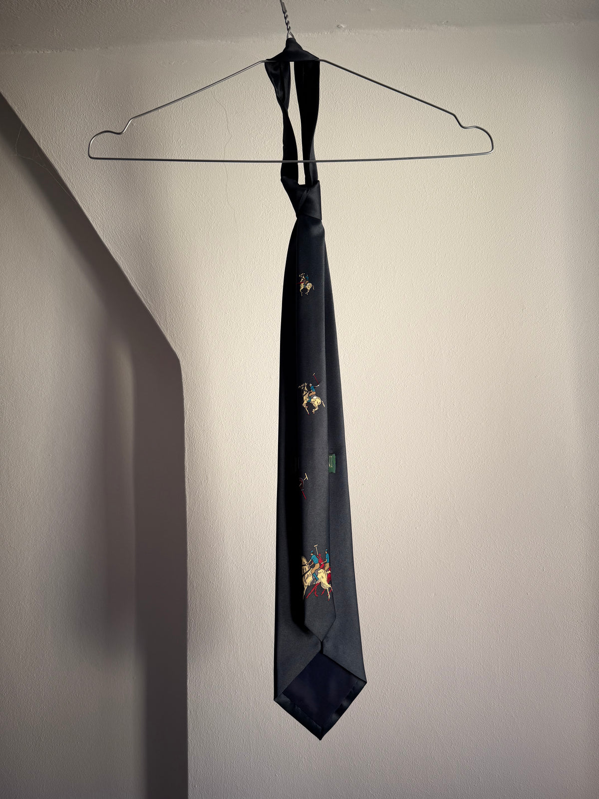 Vintage Giovanni Italian Navy Blue Tie with Polo Player Motif
