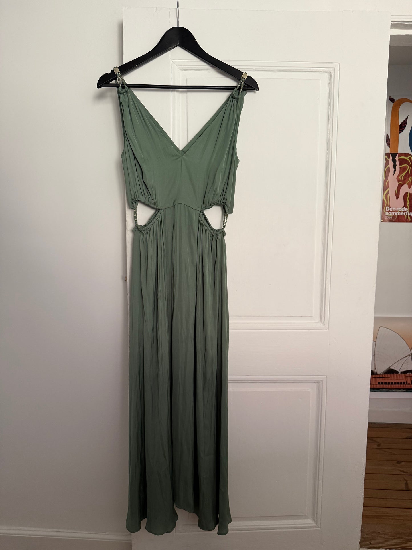 Maje Forest Green V-Neck Maxi Dress with Stunning Details