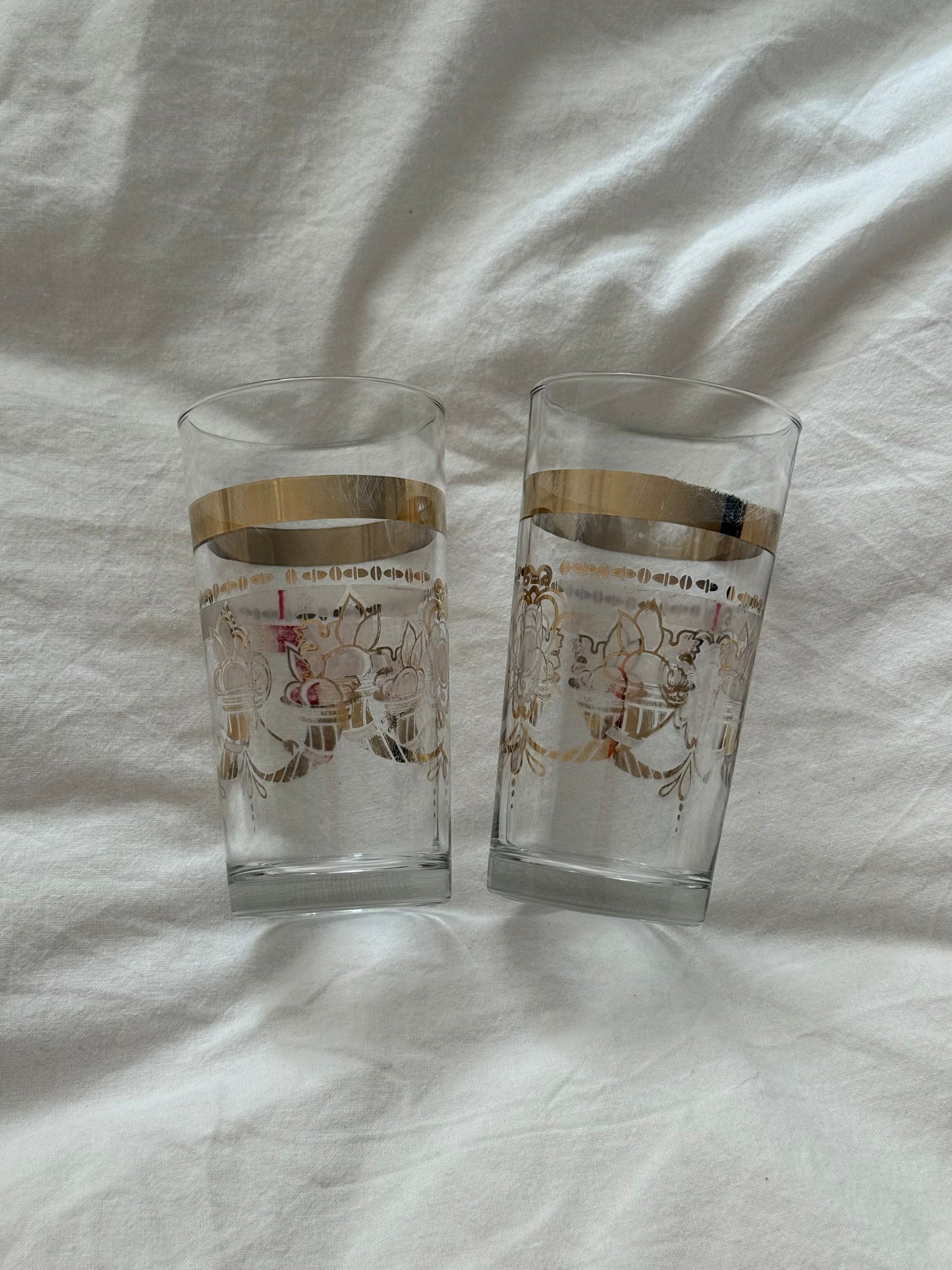 Vintage Mid-Century Gold Rim Highball Glasses Set of 2