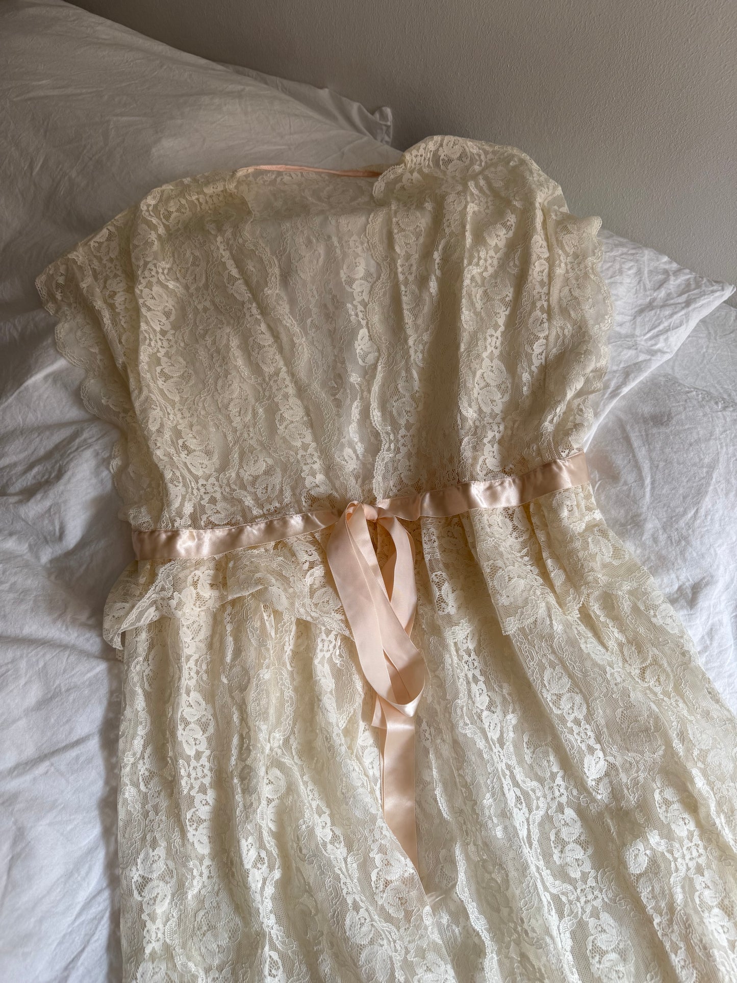 Vintage Lace Robe with Pink Ribbon