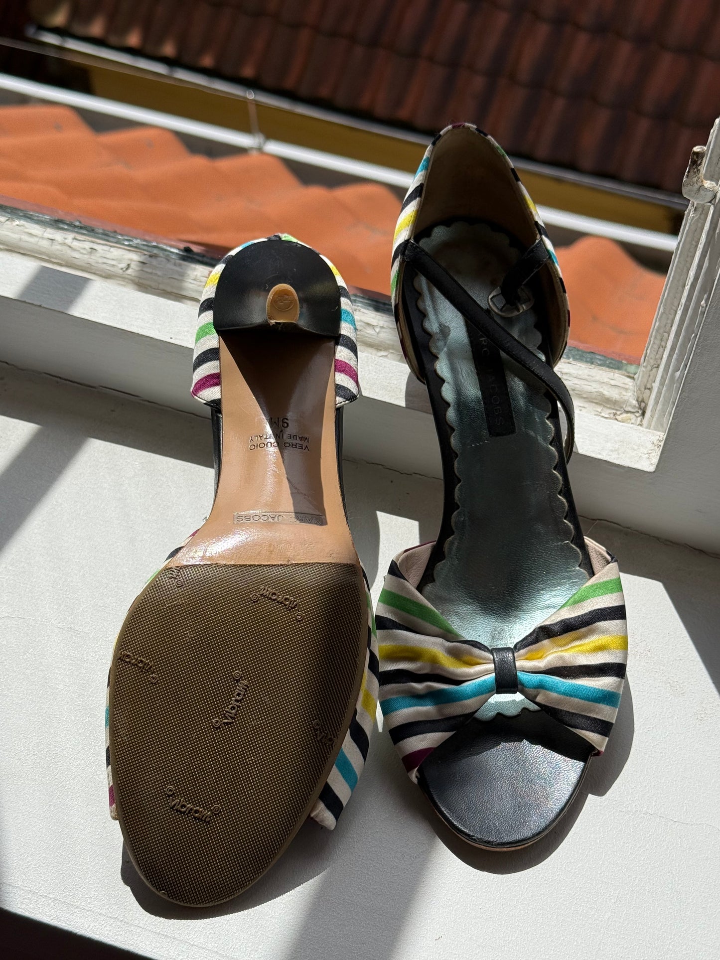 Marc by Marc Jacobs Striped Bow Satin Heeled Sandals