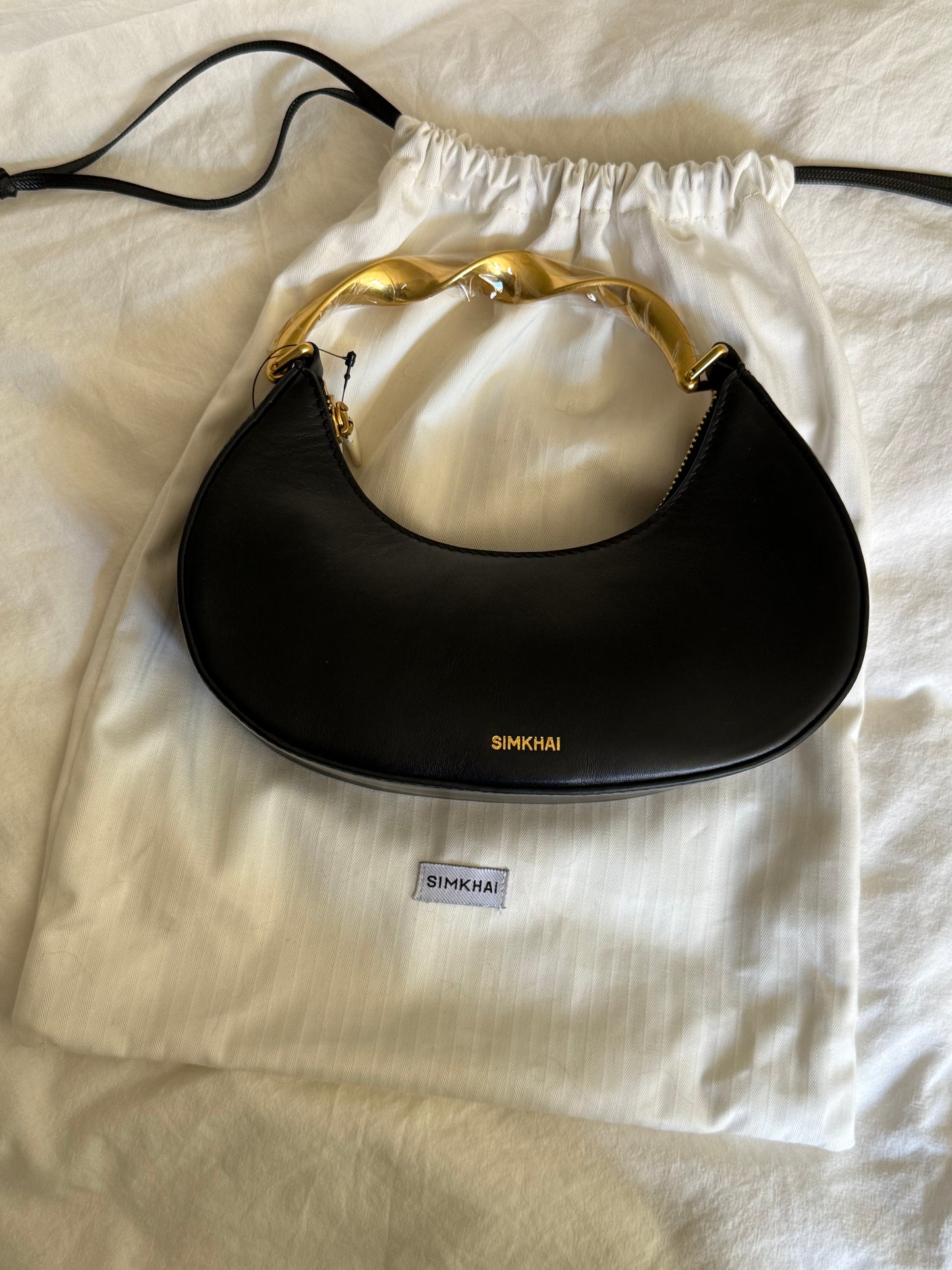 Simkhai Black Leather Handbag with Gold-Finish Hardware